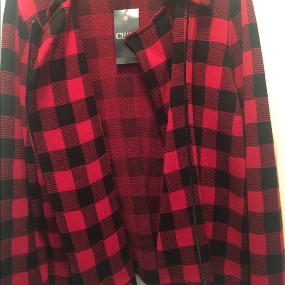 NWT XL Champs Red & Black Buffalo Check Plaid Zip Up Sweater - Picture 4 of 7